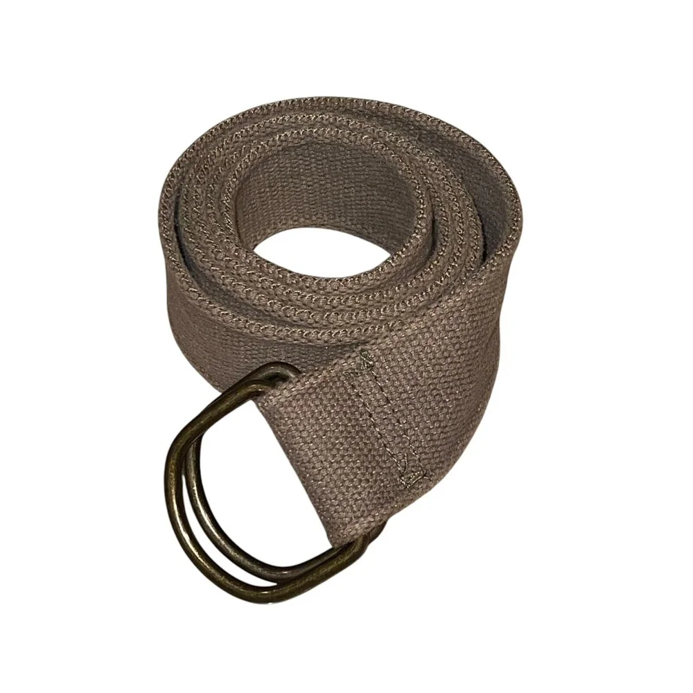 Unisex Canvas Y2K Woven 46” Solid Dark Khaki D-Ring Wide‎ Casual Belt Frayed End